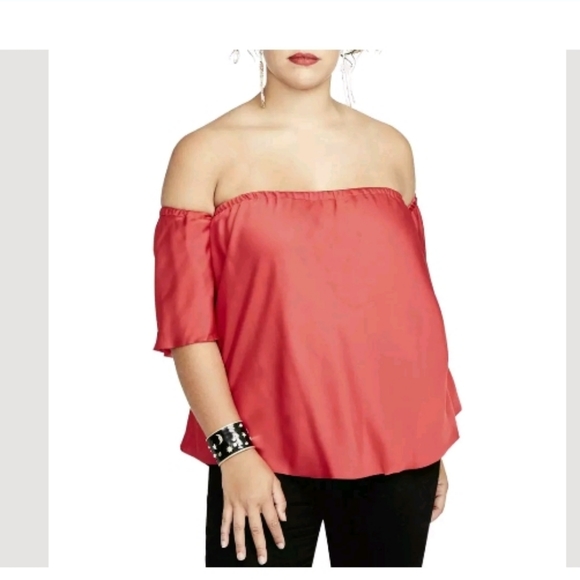 NWT Rachel Roy Red Silky Off Shoulder Top SZ 3X - Picture 3 of 3